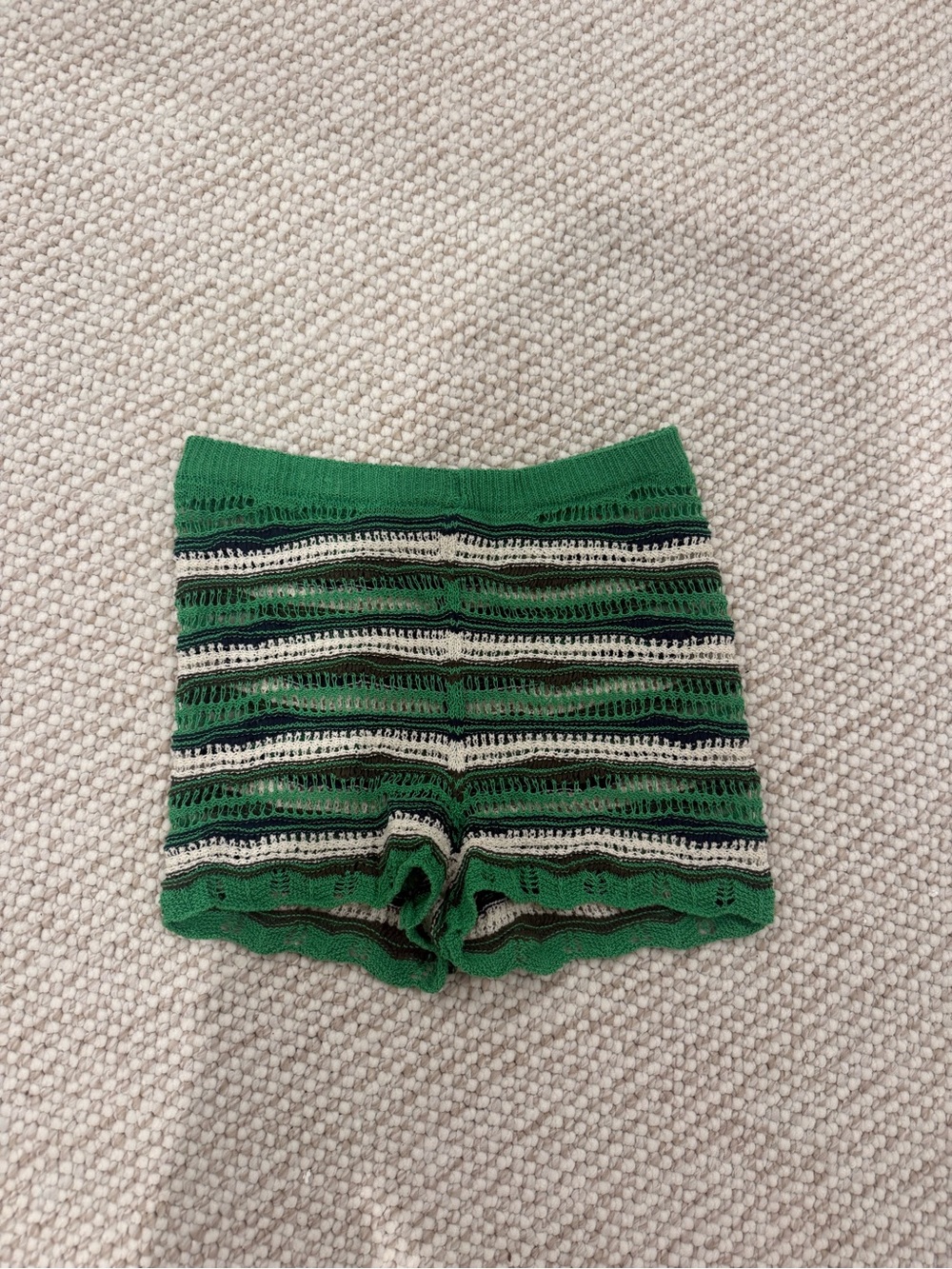 Zara Striped Crochet Mini Shorts Boho Small Coastal Grandmother Beach Crochet